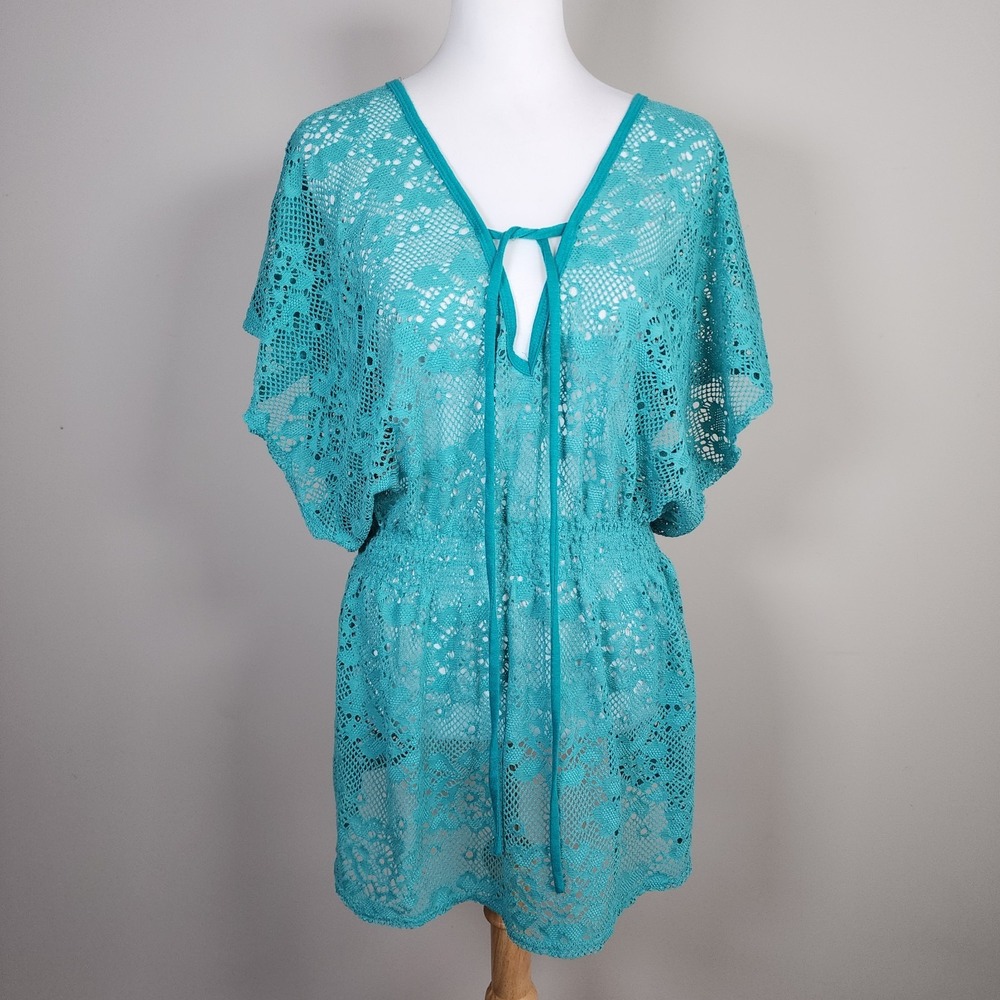 Club Z Collection Lace Crochet Coverup Womens L Beach Pool Party Cruise Tunic